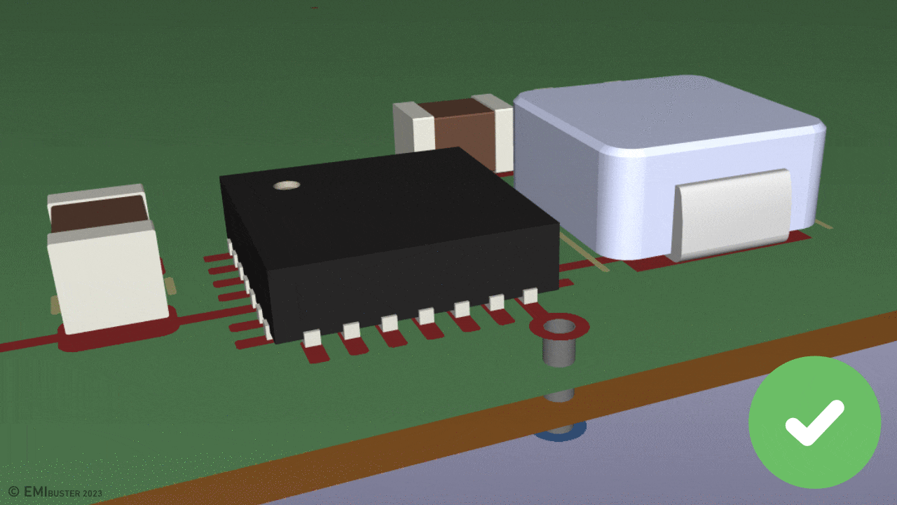 Small switch node area reduces capacitive coupling, good for EMC