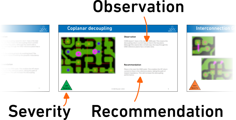 EMC design review report document with detailed analysis, findings, and recommendations for electromagnetic compatibility improvement